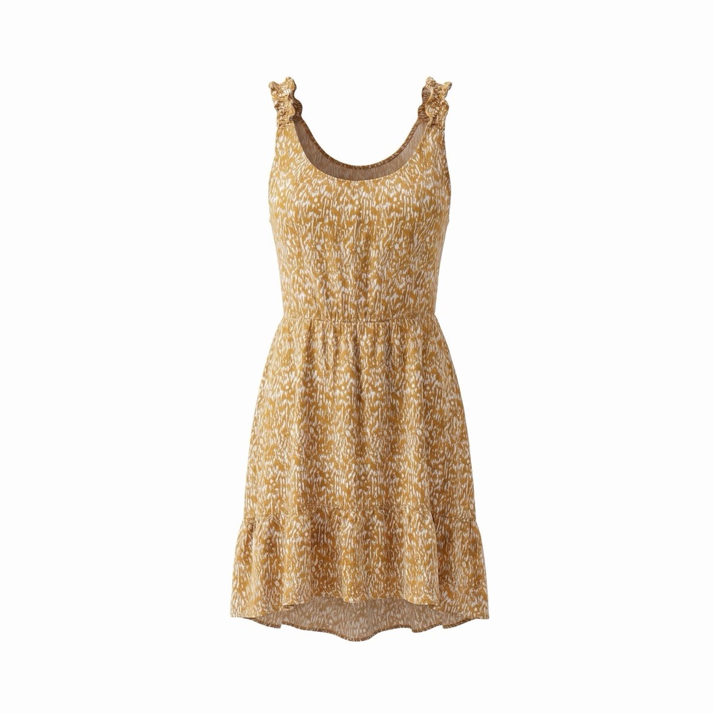 Banana Republic V-Neck Ruffle Mini Dress Mustard Yellow ‎ W Straps Sz L